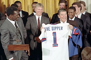 President Ronald Reagan with New York Giants football team