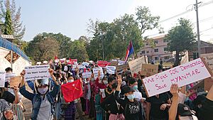 Protest against military coup (9 Feb 2021, Hpa-An, Kayin State, Myanmar) (1)