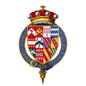 Quartered arms of Sir Henry Brooke, 11th Baron Cobham, KG
