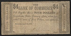 Recto Bank of Commerce (Savannah Georgia) 4 dollars 1864 urn-3 HBS.Baker.AC 1104544