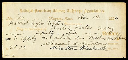 Susan B. Anthony & Alice Stone Blackwell signed NAWSA check