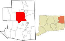 Pomfret's location within Windham County and Connecticut