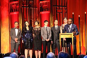Al Letson and the crew of State of the ReUnion at the 74th Annual Peabody Awards