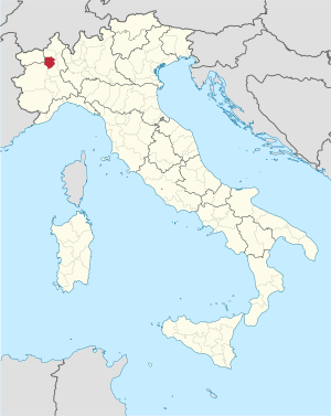 Map highlighting the location of the province of Biella in Italy