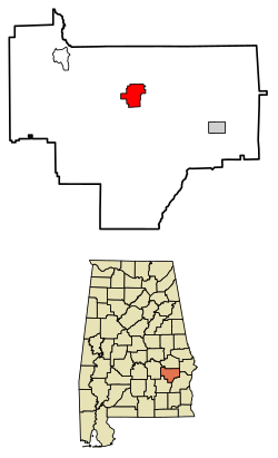 Location of Union Springs in Bullock County, Alabama.