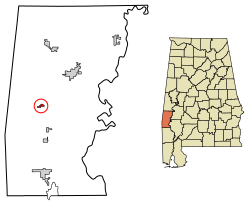Location of Needham in Choctaw County, Alabama.