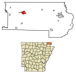 Location of Corning in Clay County, Arkansas.