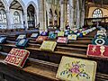 Decorative kneeling cushions in St James Church, Louth