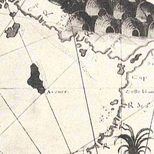 Desceliers 1550 map - detail showing Arenes