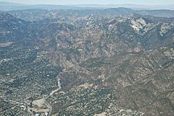 Aerial view of Altadena and Eaton Canyon