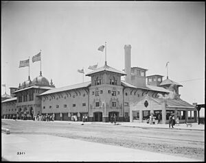 Exterior view of the bathhouse at Redondo Beach, ca.1910 (CHS-5581)