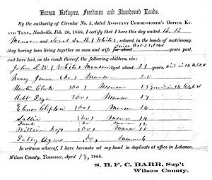 Manson marriage certificate Bureau Refugees Freedmen and Abandoned Lands 1866