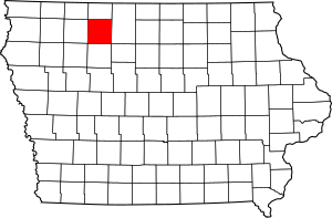 Map of Iowa highlighting Palo Alto County