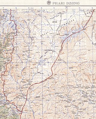 Map of Tibet, Phari Dzong and Chumbi Valley, Tibet in 1963, from- India and Pakistan 1 250,000 Phari Dzong (cropped)