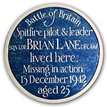Memorial Plaque to Sqn Ldr Brian Lane DFC