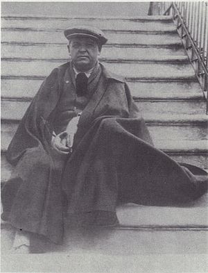 Mihail Sadoveanu on the steps of his house in Copou