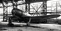 Mitsubishi A7M2 in a hangar, circa in late 1945 (80-G-193473)