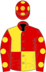 Red and yellow (quartered), red sleeves, yellow spots, red cap, yellow spots