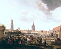 Pieter Wouwerman - Gezicht op de Paardenmarkt te Delft