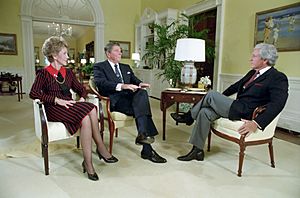 President Ronald Reagan and Nancy Reagan sit for an interview with Merv Griffin