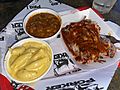 Pulled pork, baked beans and mac & cheese from Peg Leg Porker in Nashville, TN