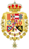 Royal Greater Coat of Arms of Spain (1761-1868 and 1874-1931) Version with Golden Fleece and Order of Charles III Collars.svg