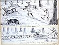 Running them down; Hauling the meat in with dogs - Fort Babine 1875