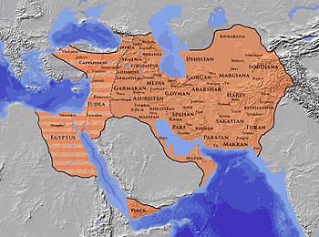 The Sasanian Empire at its greatest extent c. 620, under Khosrow II  *      Normal domains *      Greatest temporary extent during Byzantine–Sasanian War of 602–628  