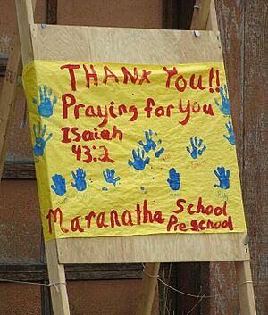 Sign thanking firefighters, Maranatha School, Idaho (cropped)