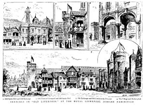 Sketches in Old Liverpool at the Royal Liverpool Jubilee Exhibition, The Graphic 28 May 1887, p. 560