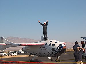 SpaceShipOne test pilot Mike Melvill after the launch in pursuit of the Ansari X Prize on September 29, 2004.jpg