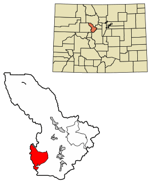 Location of the Copper Mountain CDP in Summit County, Colorado.