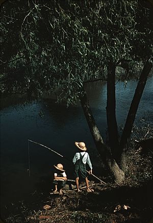 Children fishing in bayou at Schriever, 1940.  Photo by Marion Post Wolcott.