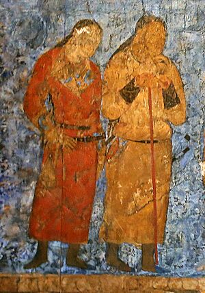 Turkish officers during a audience with king Varkhuman of Samarkand. 648-651 CE, Afrasiyab, Samarkand