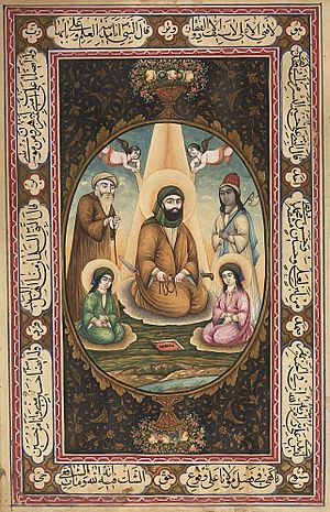 Unknown Artist Imam 'Ali with Hasan and Husayn Painting With Calligraphy Persian , 19th century