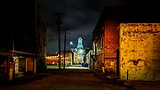 Hill County Courthouse in Hillsboro, night view through the side alley, 2023