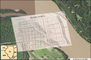 1875 Kaskaskia with present day satellite imagery