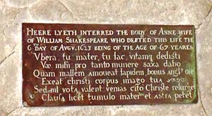 Anne Shakespeare tombstone
