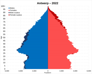 Antwerp population pyramid in 2022