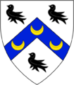 Argent chevron azure three martlets sable crescents Or