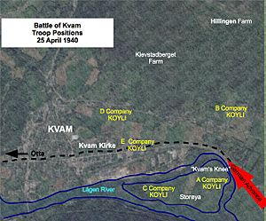 Battle of Kvam 25 April 1940 troop positions