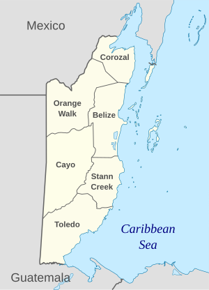 Belize, administrative divisions - en - monochrome