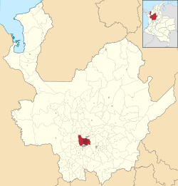 Location of the city (in dark gray) and municipality (red) of Medellín in Antioquia Department