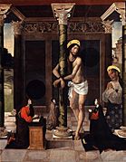 Cristo atado a la columna con San Pedro y donantes - Alejo Fernández