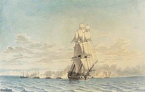 Danish gunboats attacking H.M.S Tigress at Agersø , 1808