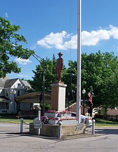 Doughboy statue in roundabout, Doylestown, Ohio