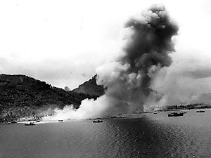 Dublon Island under bombing attack