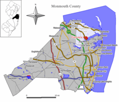 Map of Fairview CDP in Monmouth County. Inset: Location of Monmouth County in New Jersey.