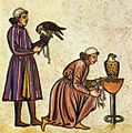 Falconry Book of Frederick II 1240s detail falconers