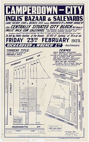 Inglis' Bazaar & Saleyards, Pyrmont Bridge Rd, 1923